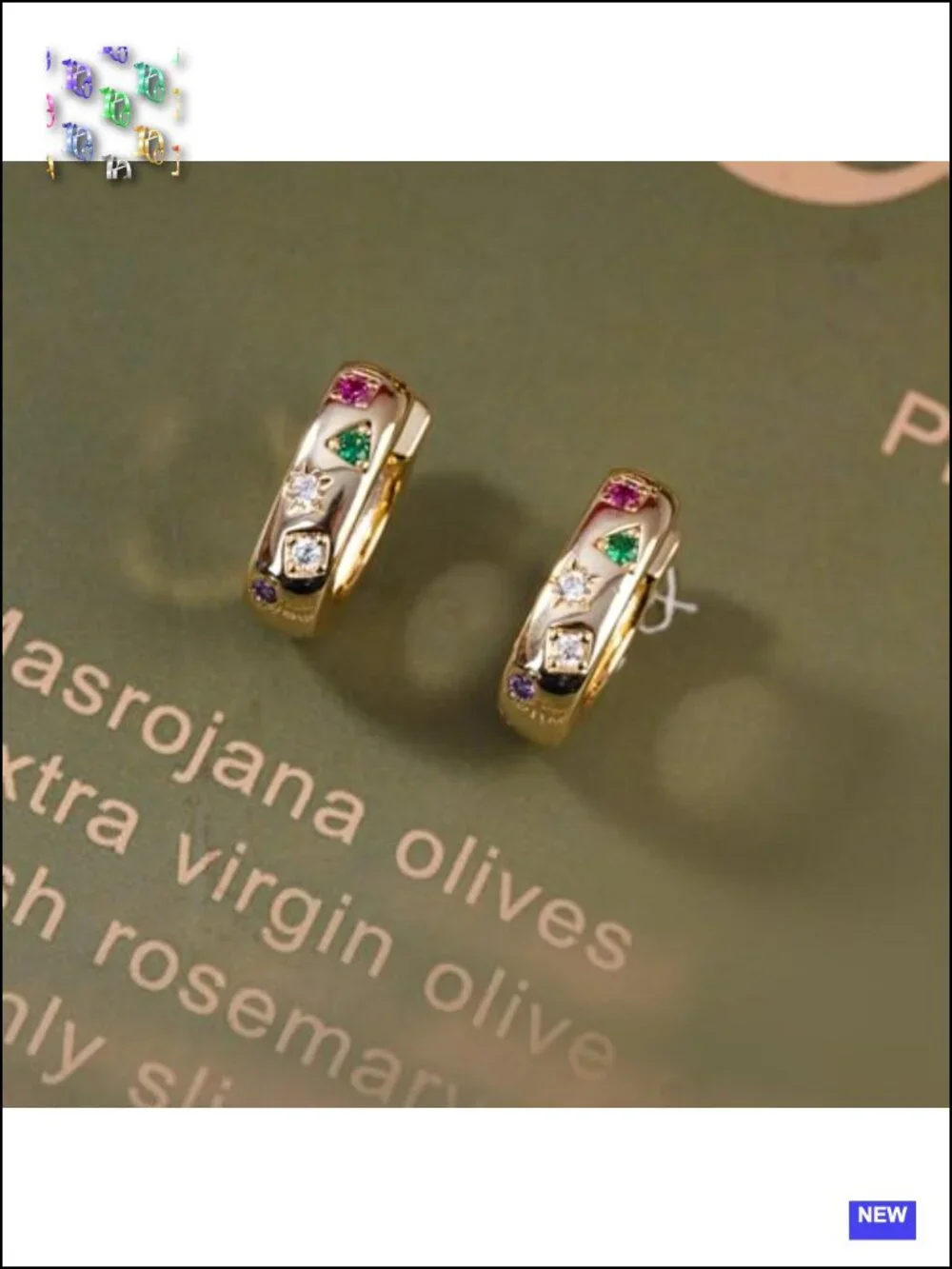 14K Gold Plated Chunky Huggie Earrings Multi-Colored Cubic Zirconia Statement